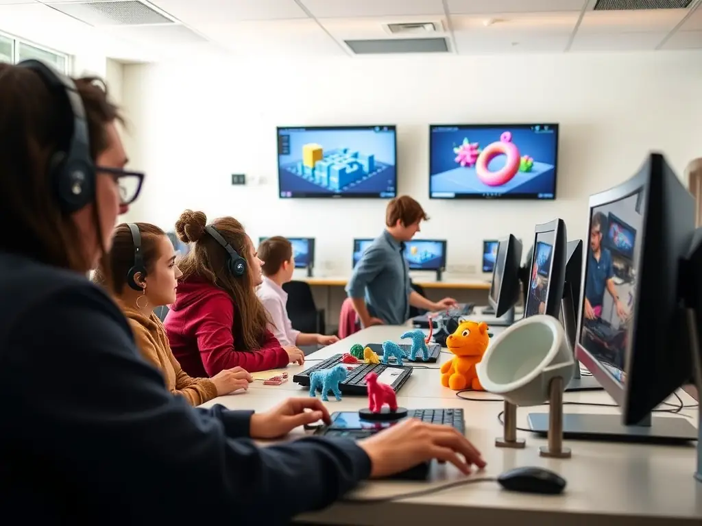 A dynamic image of an animation workshop in progress, showing participants learning new skills and creating animated content under the guidance of experienced instructors.