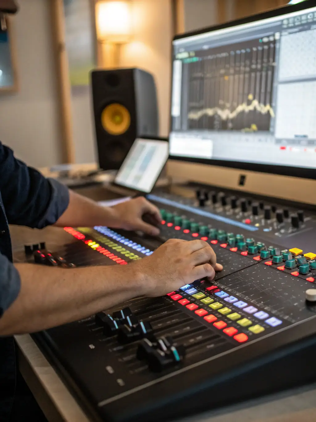 A photo of a sound engineering team from ANIM'17 providing technical support at a community theater production, showcasing their expertise.