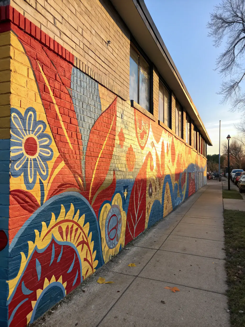 A photograph of a public art installation supported by ANIM'17, depicting a colorful mural created by local artists in a community space.